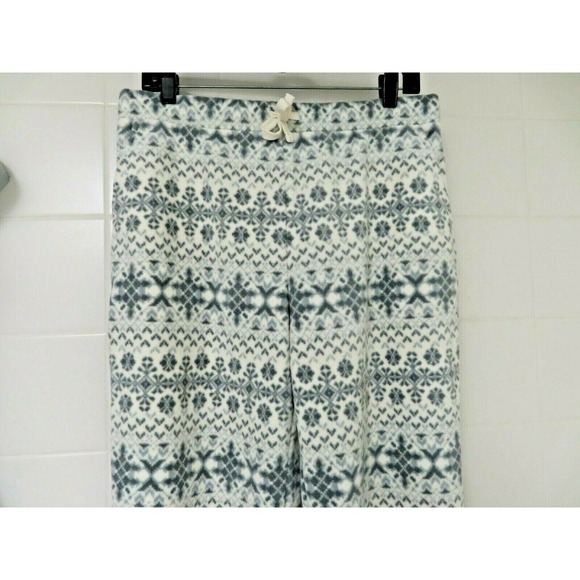 Denim & Co. Small Printed Fleece Drawstring Pants Snowflake Natural White Gray S - Picture 3 of 8